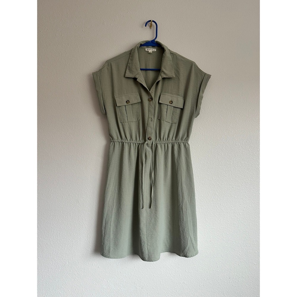 Derek Heart Womens XL Sage Green Short Sleeve Elastic Waist Shirt Dress